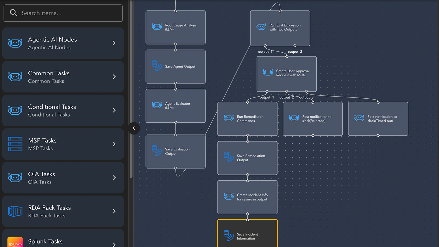Drag-and-drop canvas for building agentic workflows from the built-in task library